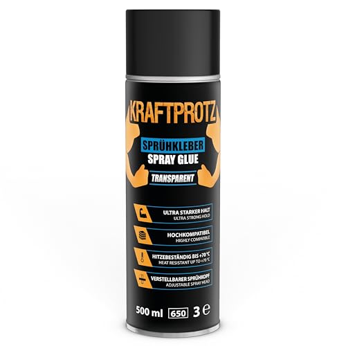 Sprühkleber transparent 500 ml – KRAFTPROTZ Ultra starker Halt für Schaumstoff, Filz, Leder, Holz & Gummi – hitzebeständig bis +70 °C – verstellbarer Sprühkopf – hochkompatibel & vielseitig einsetzbar Sprühkleber transparent 500 ml – KRAFTPROTZ Ultra starker Halt für Schaumstoff, Filz, Leder, Holz & Gummi – hitzebeständig bis +70 °C – verstellbarer Sprühkopf – hochkompatibel & vielseitig einsetzbar von ARKA