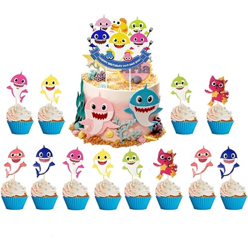 Babyhai-Kuchenaufsatz und Cupcake-Topper mit Hai-Motiv, 25 Stück - Süße Geburtstagsdekoration für unvergessliche Feiern von ARKNAV