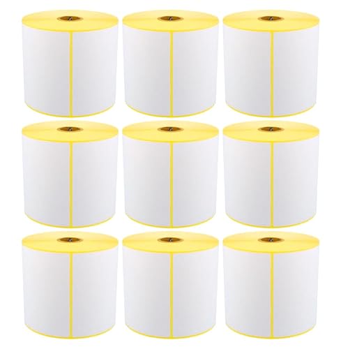 9x Thermo Etiketten 100 x 150 mm / 500 Stück pro Rolle Kern 25,4 mm Thermoetiketten mit Perforation permanent haftend selbstklebende Etiketten für Thermodrucker Thermodirekt (4500 Etiketten) von ARLI