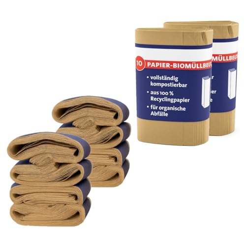 ARLI 100x Bio Müllbeutel 10L Papiermüllbeutel 20x16x34 cm aus 70 g/m² Recyclingpapier kompostierbar & plastikfrei braun & nassfest für Bioabfall (100 Beutel) von ARLI
