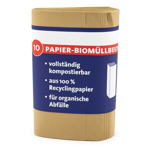 ARLI 10x Bio Müllbeutel 10L Papiermüllbeutel 20x16x34 cm aus 70 g/m² Recyclingpapier kompostierbar & plastikfrei braun & nassfest für Bioabfall (10 Beutel) von ARLI
