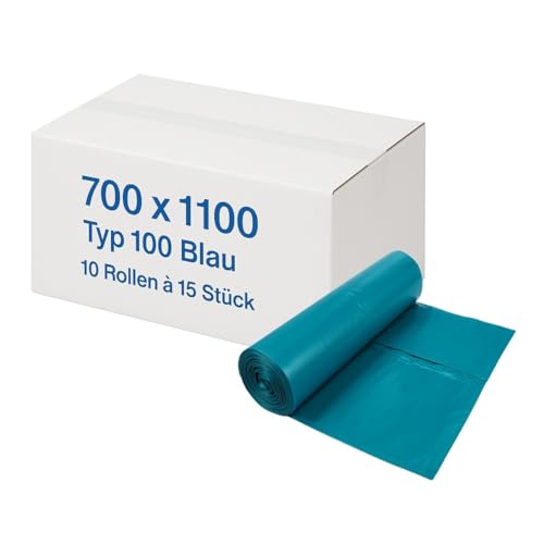 ARLI 150x Müllsäcke 120L LDPE Abfallsäcke 700 x 1100 mm blau Typ 100 stark & reißfest Beutel perforiert auf Rolle für Abfälle in Haushalt, Betrieb, Werkstatt & Gewerbe von ARLI