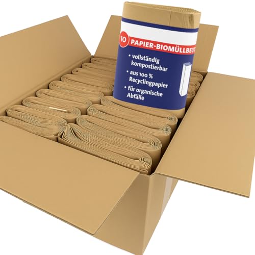 ARLI 200x Bio Müllbeutel 10L Papiermüllbeutel 20x16x34 cm aus 70 g/m² Recyclingpapier kompostierbar & plastikfrei braun & nassfest für Bioabfall (200 Beutel) von ARLI