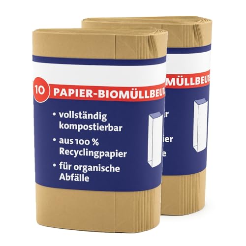 ARLI 20x Bio Müllbeutel 10L Papiermüllbeutel 20x16x34 cm aus 70 g/m² Recyclingpapier kompostierbar & plastikfrei braun & nassfest für Bioabfall (20 Beutel) von ARLI
