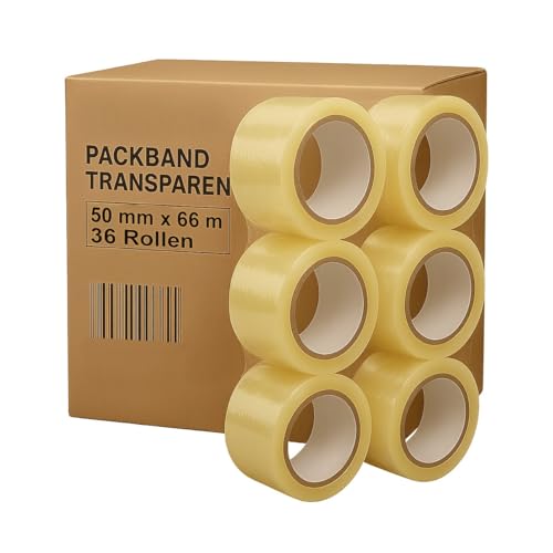 ARLI 36x Paketband 50mm x 66m transparent & LEISE abrollend Klebeband für Kartons & Versand Packband Low Noise PP-Folie mit Acryl-Kleber (36 Stück/Rollen) von ARLI