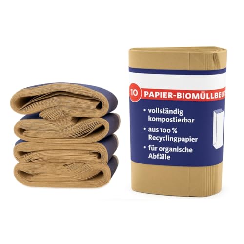 ARLI 40x Bio Müllbeutel 10L Papiermüllbeutel 20x16x34 cm aus 70 g/m² Recyclingpapier kompostierbar & plastikfrei braun & nassfest für Bioabfall (40 Beutel) von ARLI