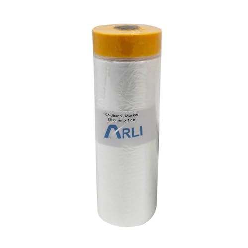 ARLI Masker Goldband 2700 mm x 17 m 1 Rolle Abdeckfolie mit Klebeband Malerfolie Baufolie Maler Lackierer Folie Tape (1x Stück) von ARLI