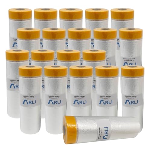 ARLI Masker Goldband 2700 mm x 17 m 20 Rollen Abdeckfolie mit Klebeband Malerfolie Baufolie Maler Lackierer Folie Tape (20x Stück) von ARLI