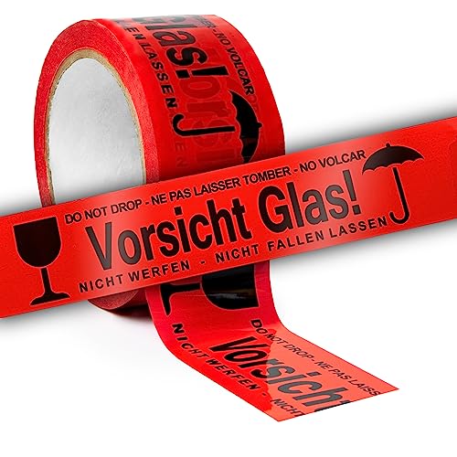 ARLI Paketband Vorsicht Glas 36 Rollen/Stück Paketklebeband - 66m x 48mm Warnhinweis rot für sicheren Versand von Glaswaren Auffälliges rotes Klebeband mit Aufdruck zerbrechlich von ARLI