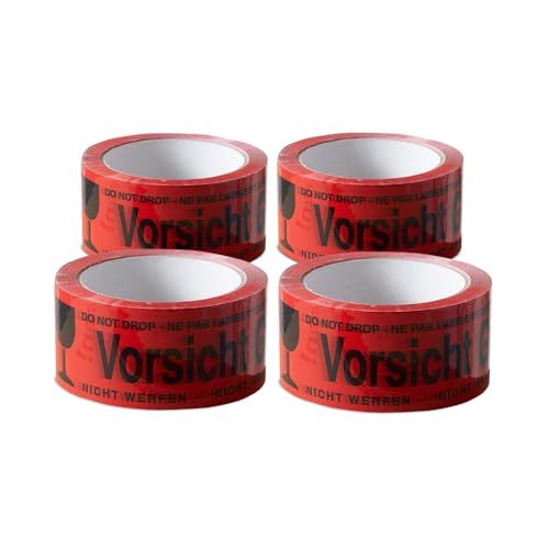 ARLI Paketband Vorsicht Glas 4 Rollen Paketklebeband - 66m x 48mm Warnhinweis rot für sicheren Versand von Glaswaren Auffälliges rotes Klebeband mit Aufdruck zerbrechlich (4x Vorsicht Glas) von ARLI