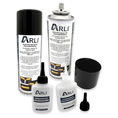 ARLI Sekundenkleber 100g mit Aktivator 400ml Spray für universelle Reperaturen mit hoher Haftfestigkeit Universal Cyanacrylat Kleber Set extra stark schnell trocknender Klebstoff ARLI Sekundenkleber 100g mit Aktivator 400ml Spray für universelle Reperaturen mit hoher Haftfestigkeit Universal Cyanacrylat Kleber Set extra stark schnell trocknender Klebstoff von ARLI