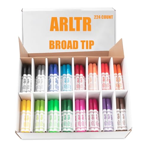 Abwaschbare Marker, Großpackung mit 224 Stück in 16 leuchtenden Farben, breite Linie, konische Spitze, Marker für Klassenzimmer, Schule, Studenten, Erwachsene, Zeichnen und Basteln, perfekt für von ARLTR