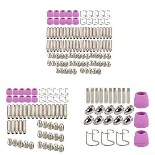 ARMYJY Plasmaschneider-Fackel-Verbrauchsmaterialien-Set, WSD-60 SG-55 AG-60 mit Elektroden, Düsen, Schild-Bechern, Durchflussführungsringen für CUT60 LGK60 Schneidemaschine (100 Stück) von ARMYJY