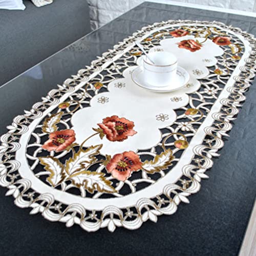 2 Stück Tischdecke, Waschbar Bestickt Spitze Oval Vintage Blumenmuster Tischtuch 40 x 85 cm von ARMYJY