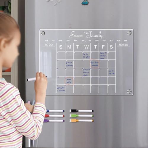 Acryl-Trockenlöschtafel, Kalender für Kühlschrank, magnetisches, transparentes Whiteboard, Wochenplaner, Tafel für Kühlschrank, mit 6 Markern (A3) von ARMYJY