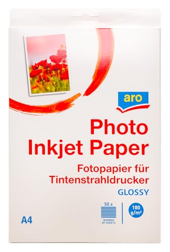aro DIN A4-Glänzend Fotopapier GLOSSY, geeignet für alle InkJet-Drucker, 50 Blatt, 210 g/m² von aro