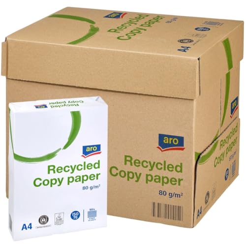 aro Recycling-Kopierpapier Druckerpapier Universalpapier - DIN A4-80 g/m² - 5 x 500 Blatt - grau, allround Kopierpapier für Zuhause Büro Laserdrucker, Tintenstrahldrucker, Rechnungen, Home Office von aro