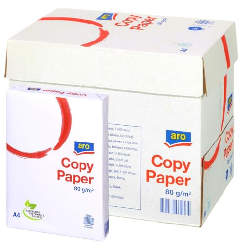 aro Kopierpapier Druckerpapier Universalpapier - DIN A4-80 g/m² - 5 x 500 Blatt - weiß, Allround Kopierpapier für Zuhause Büro Laserdrucker, Tintenstrahldrucker, Rechnungen, Home Office von aro