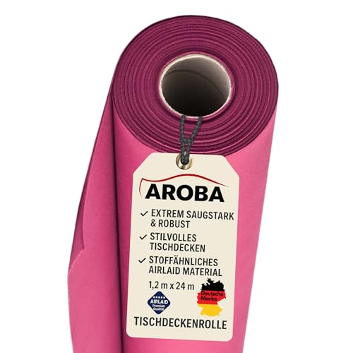 AROBA 1x Airlaid Tischdeckenrolle (Fuchsia, 1,2 m x 24 m) - Stoffähnliche Tischdecke - Hochwertige Tischtuchrolle für Hotel, Catering, Geburtstag, Restaurants, Kommunion, Taufe von AROBA