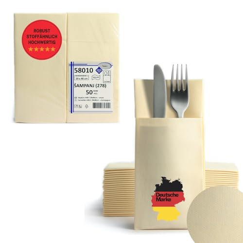 AROBA 100x Airlaid Besteckservietten (Beige, 39x40 cm) - Hochwertige Serviettentaschen - Fertig gefaltete Bestecktaschen - Stoffähnliche Airlaidservietten von AROBA