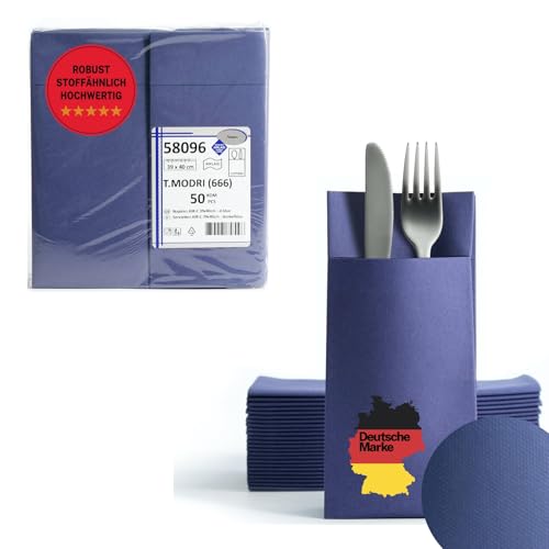 AROBA 100x Airlaid Besteckservietten (Blau, 39x40 cm) - Hochwertige Serviettentaschen - Fertig gefaltete Bestecktaschen - Stoffähnliche Airlaidservietten von AROBA
