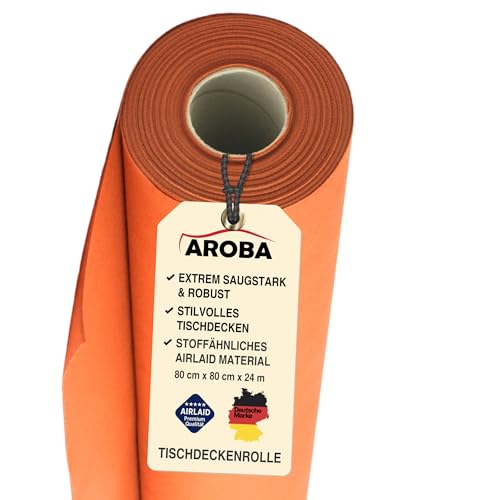 AROBA 1x Airlaid Tischdeckenrolle (Orange, 0,8 m x 24 m) - Stoffähnliche Tischdecke- Hochwertige Tischtuchrolle für Hotel Catering Geburtstag Restaurants Kommunion Taufe von AROBA