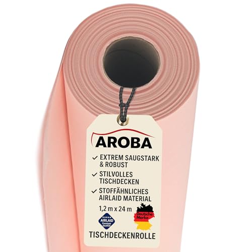 AROBA 2X Airlaid Tischdeckenrollen (Rosa, 1,2 m x 24 m) - Stoffähnliche Tischdecke - Hochwertige Tischtuchrolle für Hotel, Catering, Geburtstag, Restaurants, Kommunion, Taufe von AROBA