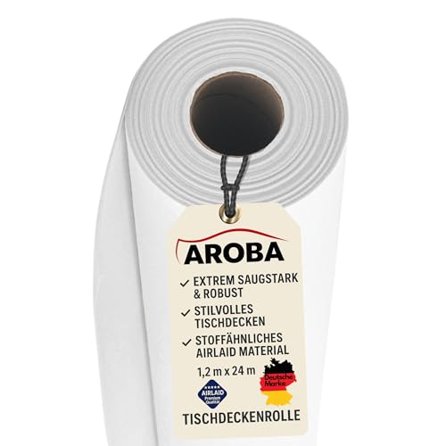 AROBA 24x Airlaid Tischdeckenrollen (Weiß, 1,2 m x 24 m) - Stoffähnliche Tischdecke - Hochwertige Tischtuchrolle für Hotel, Catering, Geburtstag, Restaurants, Kommunion, Taufe von AROBA