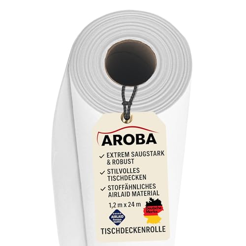 AROBA 24 Airlaid Tischdeckenrollen 1,2 m x 24 m Tischtuchrolle Tischdecke Stoffähnlich | Hochzeit Taufe Geburtstag Kommunion Catering Hotel Gastronomie | Premium QUALITÄT | Weiß von AROBA