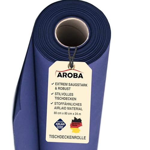 AROBA 2X Airlaid Tischdeckenrollen (Blau, 0,8 m x 24 m) - Stoffähnliche Tischdecke- Hochwertige Tischtuchrolle für Hotel Catering Geburtstag Restaurants Kommunion Taufe von AROBA