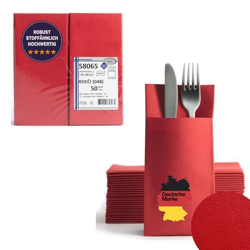 AROBA 50x Airlaid Besteckservietten (Rot, 39x40 cm) - Hochwertige Serviettentaschen - Fertig gefaltete Bestecktaschen - Stoffähnliche Airlaidservietten von AROBA