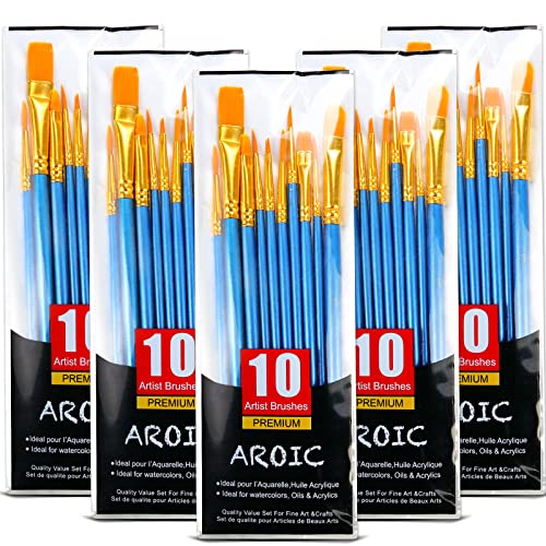 AROIC Pinsel-Set, 5 Packungen / 50 Stück Nylon-Haarbürsten für alle Zwecke, Öl-, Aquarellmalerei, Künstler, professionelle Kits, 50 Stück von AROIC