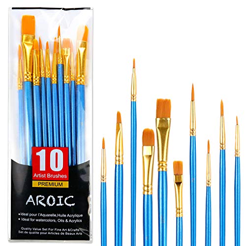 Acryl-Pinsel-Set, 1 Packungen/10 Stück Nylonhaarbürsten für alle Zwecke, Öl-, Aquarellmalerei, Künstler, professionelle Kits von AROIC