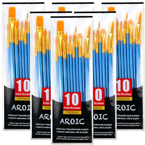 Acryl-Pinsel-Set, Nylonhaarbürsten für alle Zwecke, Öl-, Aquarellmalerei, professionelles Kits für Künstler, 6 Packungen / 60 Stück Acryl-Pinsel-Set, Nylonhaarbürsten für alle Zwecke, Öl-, Aquarellmalerei, professionelles Kits für Künstler, 6 Packungen / 60 Stück von AROIC