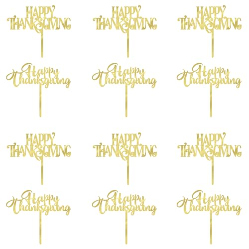 AROKIPPRY 12 Stück Thanksgiving-Acryl-Kuchenaufsätze, goldfarben, Happy Friends, Party/Herbsternte, Dekorationszubehör AROKIPPRY 12 Stück Thanksgiving-Acryl-Kuchenaufsätze, goldfarben, Happy Friends, Party/Herbsternte, Dekorationszubehör von AROKIPPRY