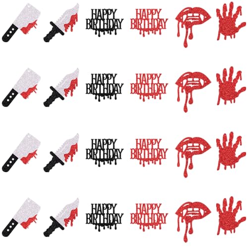 AROKIPPRY Cupcake-Topper für Halloween, Geburtstag, Horror-Film, Blutmesser, Killer, Party, Kuchen, Jungen, Mädchen, Mann, Frau, Happy Birthday, Party-Dekorationen, 24 Stück AROKIPPRY Cupcake-Topper für Halloween, Geburtstag, Horror-Film, Blutmesser, Killer, Party, Kuchen, Jungen, Mädchen, Mann, Frau, Happy Birthday, Party-Dekorationen, 24 Stück von AROKIPPRY