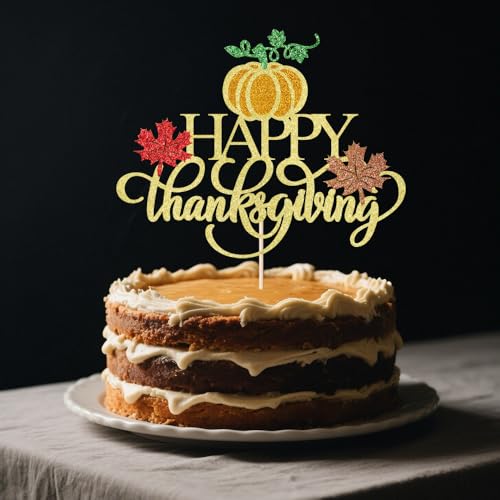 AROKIPPRY Happy Thanksgiving Tortenaufsatz, Herbst-Ahornblätter, Kürbis-Mottoparty-Kuchenaufsatz, Thanksgiving-Themenparty-Dekorationen von AROKIPPRY