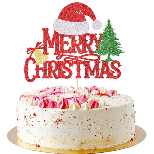 AROKIPPRY Merry Christmas Cake Topper, Red Glitter Xmas Hat Cake Decorations, for Winter, Happy New Year snowflake Party, Christmas tree Theme Party Cake Decorations AROKIPPRY Merry Christmas Cake Topper, Red Glitter Xmas Hat Cake Decorations, for Winter, Happy New Year snowflake Party, Christmas tree Theme Party Cake Decorations von AROKIPPRY