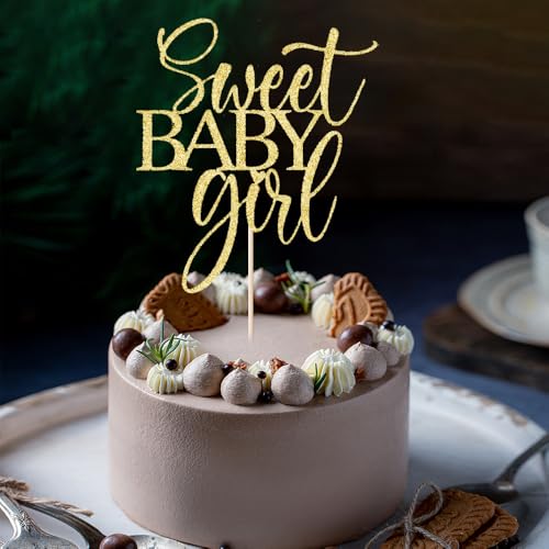 AROKIPPRY Süße Kuchendekoration für Baby-Mädchen – Babyparty, Babyparty, Neugeborenes Geschlecht Show Mädchen Happy Birthday Party Dekoration (Gold) von AROKIPPRY