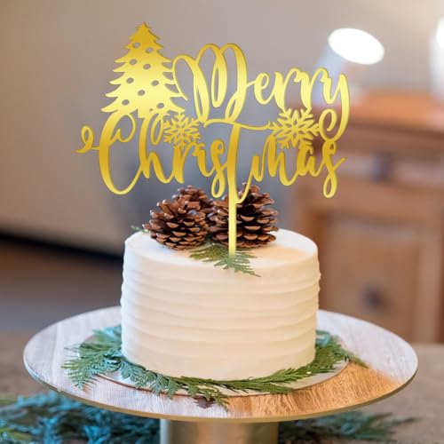 AROKIPPRY Tortenaufsatz mit Aufschrift "Merry Christmas", goldfarben, Acryl, für den Winter, Frohes neues Jahr, Party, Weihnachtsbaum-Mottoparty, Kuchendekorationen AROKIPPRY Tortenaufsatz mit Aufschrift "Merry Christmas", goldfarben, Acryl, für den Winter, Frohes neues Jahr, Party, Weihnachtsbaum-Mottoparty, Kuchendekorationen von AROKIPPRY