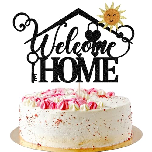 AROKIPPRY Welcome Home Cake Topper - Home Party Decoration - Welcome Sign - New Home/New Baby/Retiring from the Army/Return from Maternity Party Decoration Housewarming Party Decoration (black) von AROKIPPRY