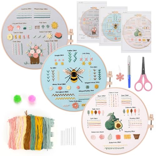 AROMUJOY Sticken Set Erwachsene, 3 Sets Stickset für Anfänger, Stickerei Set Embroidery kit mit 1 Stück Stickrahmen und Instructions, Kreuzstich Set Starter Tools für DIY Kunst, Handwerk, Stickstich AROMUJOY Sticken Set Erwachsene, 3 Sets Stickset für Anfänger, Stickerei Set Embroidery kit mit 1 Stück Stickrahmen und Instructions, Kreuzstich Set Starter Tools für DIY Kunst, Handwerk, Stickstich von AROMUJOY