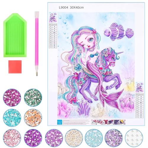 ARONRAVE Diamond Painting Meerjungfrau Geschenke für 8 9 10 11 12 Jährige Mädchen Teenager, 5D Diamant Painting Set Meerjungfrau Geschenk Diamond Painting Zubehör Full Bilder Kits von ARONRAVE