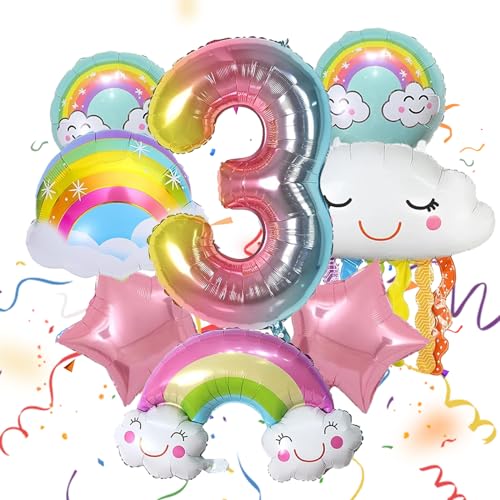 ARONRAVE Regenbogen Geburtstagsdeko 3, Regenbogen Deko kindergeburtstag Regenbogen Deko Folienballon Regenbogen Ballons Geburtstag Zahl 3 Ballon für Mädchen Geburtstag Deko von ARONRAVE