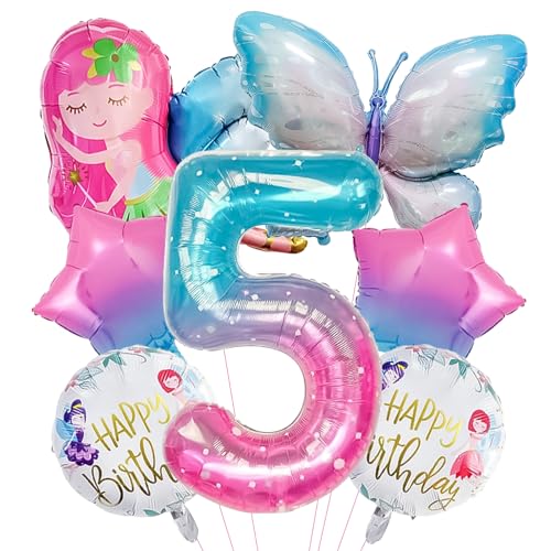 ARONRAVE Schmetterling Geburtstag Deko 5 Jahre Schmetterlinge Deko Geburtstag Mädchen Schmetterlings Stern Bunte Schmetterling Aluminiumfolie Ballons 5. Geburtstag für Schmetterling Themen Party von ARONRAVE