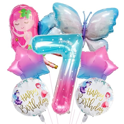 ARONRAVE 7 Jahre Schmetterling Deko Geburtstag Mädchen Schmetterling Folienballon 7 Jahre Mädchen Schmetterlings Ballons 7. Geburtstag für Schmetterling Themen Party von ARONRAVE