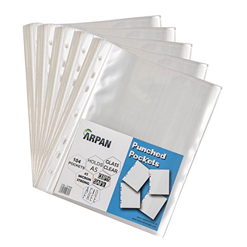 ARPAN Klarsichthüllen – ARPAN starke, transparente Poly-gelochte Dokumentenhüllen, Öffnung oben (A5, transparent, 104 x 5 Stück) von ARPAN