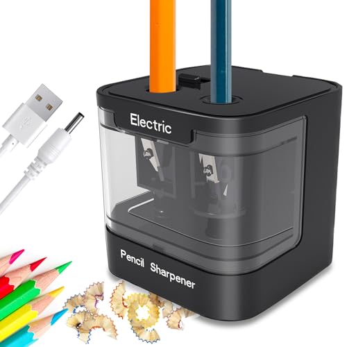 ARPDJK Electric Pencil Sharpener Elektrischer Anspitzer mit Behälter, USB Batteria Doppelloch Tragbar Elektronisch Automatisch Elektrisch Spitzer Bleistiftspitzer für Kinder und Erwachsene, Schwarz von ARPDJK
