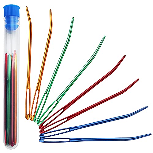 Gebogen Stopfnadeln, 9 Stück Aluminium Großem öhr Nähnadeln mit Spitze Set, Stumpf Sticknadeln mit Transparenter Flasche, 7cm Lang Garn Nadeln für Stricken von Dicke Wolle von ARPDJK