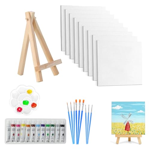 21-teiliges Mini-Leinwand- und Farbset, 10 cm Mini-Leinwand und Staffelei mit 12 Farben, 9 Mini-Leinwänden, 6 Pinseln und Palette, kompaktes Malset für Künstler und Anfänger 21-teiliges Mini-Leinwand- und Farbset, 10 cm Mini-Leinwand und Staffelei mit 12 Farben, 9 Mini-Leinwänden, 6 Pinseln und Palette, kompaktes Malset für Künstler und Anfänger von ARROMI